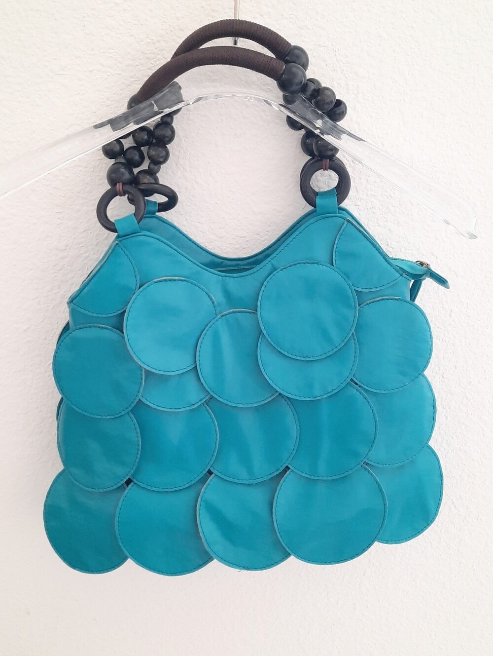 Vintage Faux Leather Turquoise Blue Circle Flap Discs Mod Bag